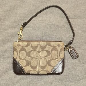 Coach Brown and Tan Signature Wristlet